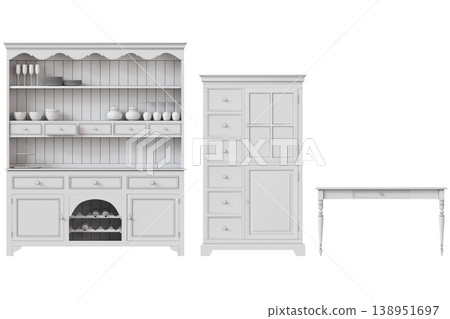 modern kitchen isolated on transparent background, home furniture, 3D illustration, cg render 138951697