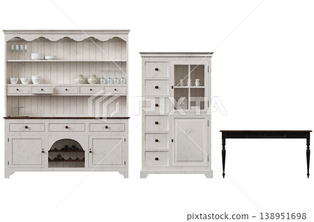 modern kitchen isolated on transparent background, home furniture, 3D illustration, cg render 138951698