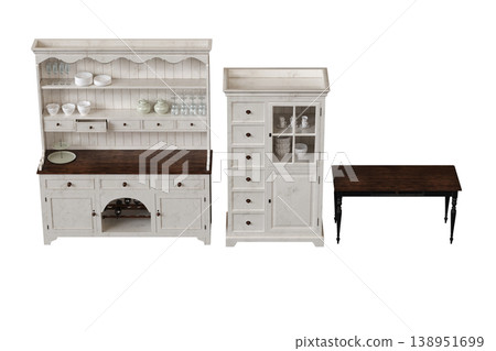 modern kitchen isolated on transparent background, home furniture, 3D illustration, cg render 138951699