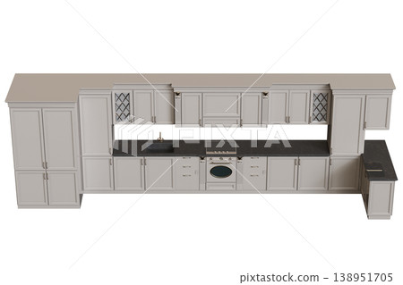 modern kitchen isolated on transparent background, home furniture, 3D illustration, cg render modern kitchen isolated on transparent background, home furniture, 3D illustration, cg render 138951705