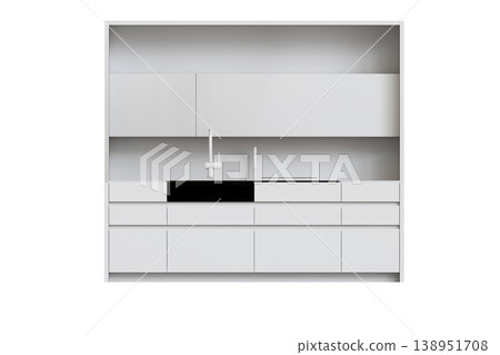 modern kitchen isolated on transparent background, home furniture, 3D illustration, cg render 138951708