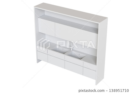 modern kitchen isolated on transparent background, home furniture, 3D illustration, cg render 138951710