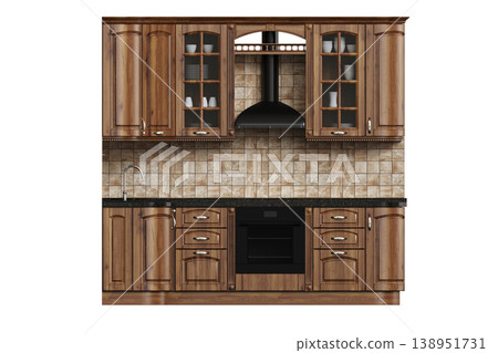 modern kitchen isolated on transparent background, home furniture, 3D illustration, cg render modern kitchen isolated on transparent background, home furniture, 3D illustration, cg render 138951731