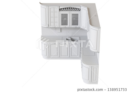 modern kitchen isolated on transparent background, home furniture, 3D illustration, cg render 138951733