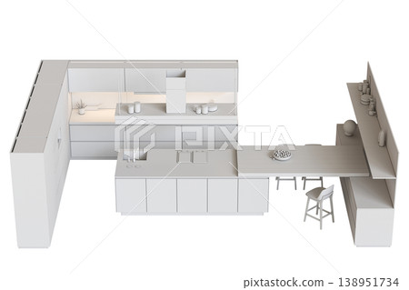 modern kitchen isolated on transparent background, home furniture, 3D illustration, cg render modern kitchen isolated on transparent background, home furniture, 3D illustration, cg render 138951734
