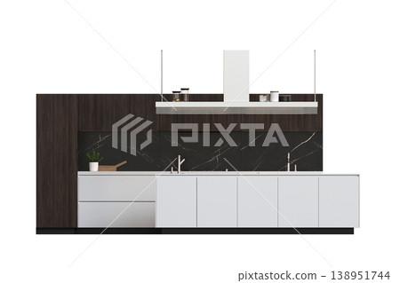 modern kitchen isolated on transparent background, home furniture, 3D illustration, cg render 138951744