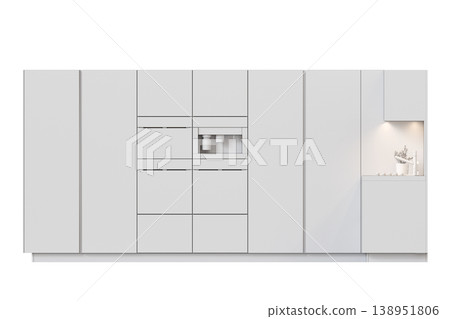 modern kitchen isolated on transparent background, home furniture, 3D illustration, cg render 138951806