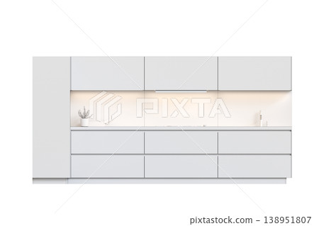 modern kitchen isolated on transparent background, home furniture, 3D illustration, cg render 138951807