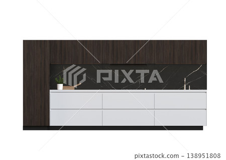 modern kitchen isolated on transparent background, home furniture, 3D illustration, cg render 138951808