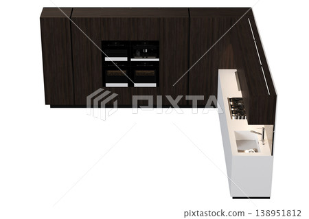 modern kitchen isolated on transparent background, home furniture, 3D illustration, cg render modern kitchen isolated on transparent background, home furniture, 3D illustration, cg render 138951812