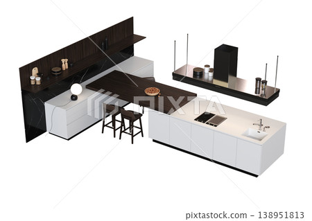 modern kitchen isolated on transparent background, home furniture, 3D illustration, cg render modern kitchen isolated on transparent background, home furniture, 3D illustration, cg render 138951813