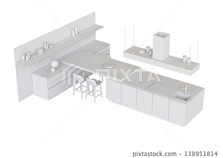 modern kitchen isolated on transparent background, home furniture, 3D illustration, cg render modern kitchen isolated on transparent background, home furniture, 3D illustration, cg render 138951814