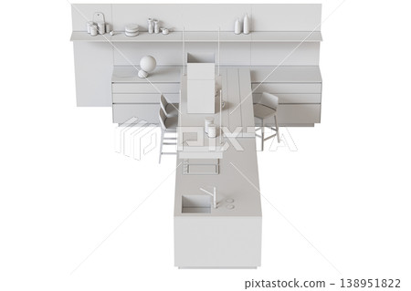 modern kitchen isolated on transparent background, home furniture, 3D illustration, cg render 138951822