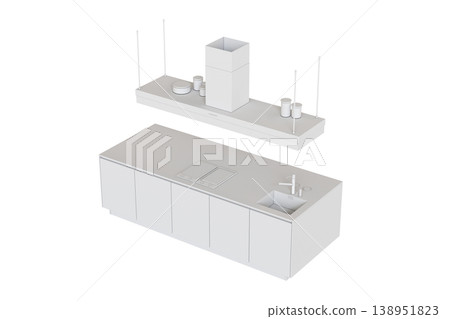 modern kitchen isolated on transparent background, home furniture, 3D illustration, cg render modern kitchen isolated on transparent background, home furniture, 3D illustration, cg render 138951823