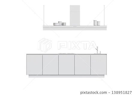 modern kitchen isolated on transparent background, home furniture, 3D illustration, cg render 138951827