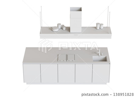 modern kitchen isolated on transparent background, home furniture, 3D illustration, cg render 138951828