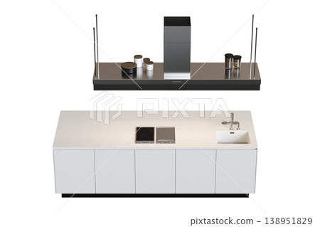 modern kitchen isolated on transparent background, home furniture, 3D illustration, cg render 138951829