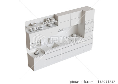 modern kitchen isolated on transparent background, home furniture, 3D illustration, cg render 138951832