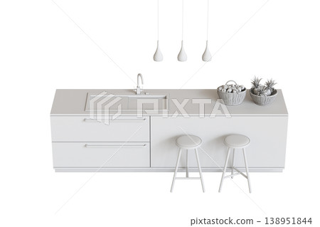 modern kitchen isolated on transparent background, home furniture, 3D illustration, cg render 138951844
