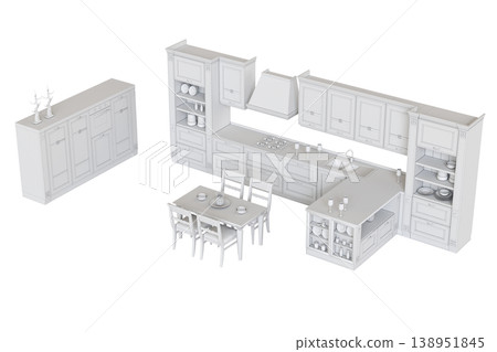 modern kitchen isolated on transparent background, home furniture, 3D illustration, cg render 138951845