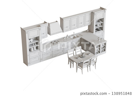 modern kitchen isolated on transparent background, home furniture, 3D illustration, cg render 138951848