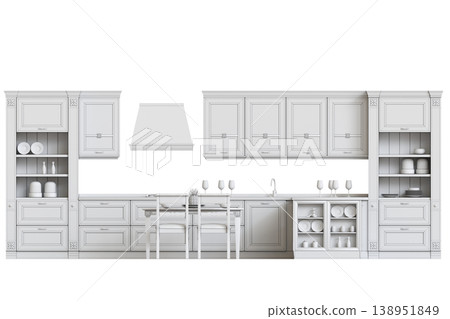 modern kitchen isolated on transparent background, home furniture, 3D illustration, cg render 138951849