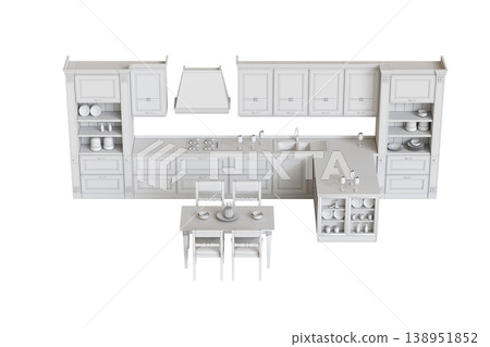 modern kitchen isolated on transparent background, home furniture, 3D illustration, cg render 138951852