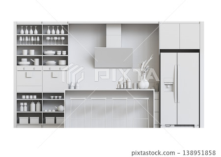 modern kitchen isolated on transparent background, home furniture, 3D illustration, cg render 138951858