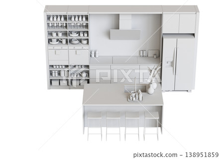 modern kitchen isolated on transparent background, home furniture, 3D illustration, cg render modern kitchen isolated on transparent background, home furniture, 3D illustration, cg render 138951859