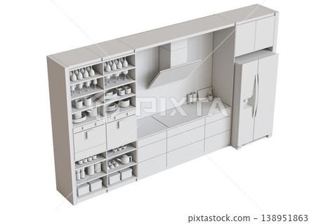 modern kitchen isolated on transparent background, home furniture, 3D illustration, cg render 138951863