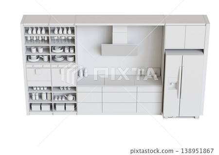 modern kitchen isolated on transparent background, home furniture, 3D illustration, cg render 138951867