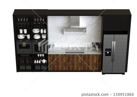 modern kitchen isolated on transparent background, home furniture, 3D illustration, cg render 138951868
