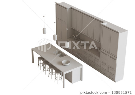 modern kitchen isolated on transparent background, home furniture, 3D illustration, cg render 138951871