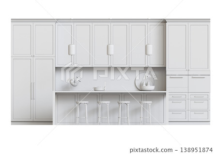 modern kitchen isolated on transparent background, home furniture, 3D illustration, cg render 138951874
