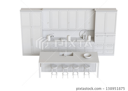 modern kitchen isolated on transparent background, home furniture, 3D illustration, cg render 138951875