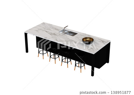 modern kitchen isolated on transparent background, home furniture, 3D illustration, cg render 138951877