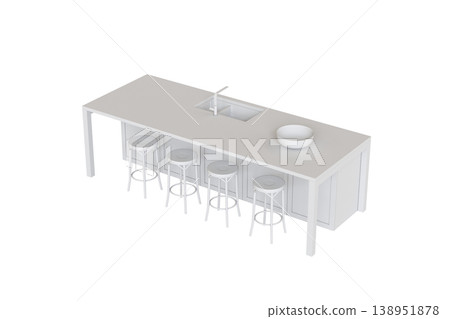 modern kitchen isolated on transparent background, home furniture, 3D illustration, cg render 138951878