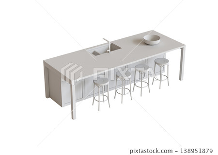 modern kitchen isolated on transparent background, home furniture, 3D illustration, cg render 138951879