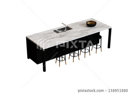 modern kitchen isolated on transparent background, home furniture, 3D illustration, cg render 138951880