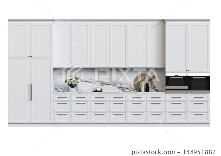 modern kitchen isolated on transparent background, home furniture, 3D illustration, cg render 138951882
