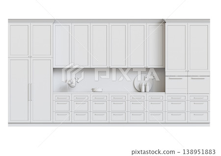modern kitchen isolated on transparent background, home furniture, 3D illustration, cg render 138951883