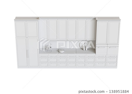modern kitchen isolated on transparent background, home furniture, 3D illustration, cg render 138951884