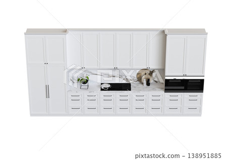 modern kitchen isolated on transparent background, home furniture, 3D illustration, cg render 138951885