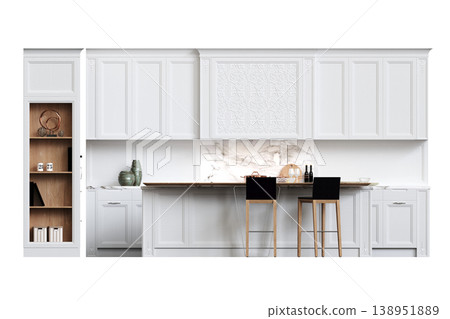 modern kitchen isolated on transparent background, home furniture, 3D illustration, cg render 138951889