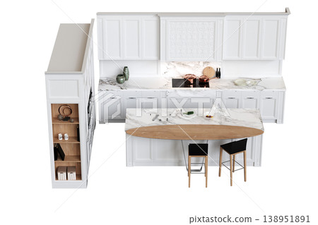 modern kitchen isolated on transparent background, home furniture, 3D illustration, cg render modern kitchen isolated on transparent background, home furniture, 3D illustration, cg render 138951891