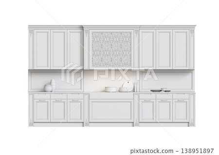 modern kitchen isolated on transparent background, home furniture, 3D illustration, cg render 138951897