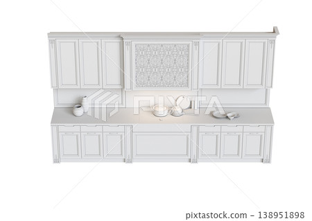 modern kitchen isolated on transparent background, home furniture, 3D illustration, cg render 138951898