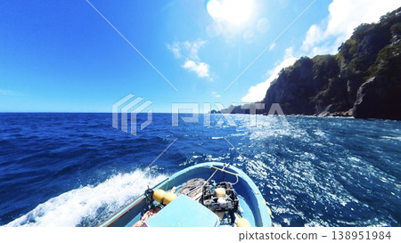 005_Sea spray from a small fishing boat overlooking the cliffs of Kitayamazaki in Tanohata Village, Iwate Prefecture [September] 138951984