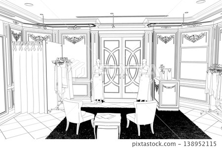 shopping mall, contour visualization, 3D illustration, sketch, outline shopping mall, contour visualization, 3D illustration, sketch, outline 138952115