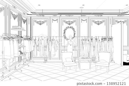 shopping mall, contour visualization, 3D illustration, sketch, outline shopping mall, contour visualization, 3D illustration, sketch, outline 138952121
